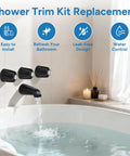 Matte Black 3-Piece Tub Faucet Set With Shower Knobs And Spout in bathroom setting