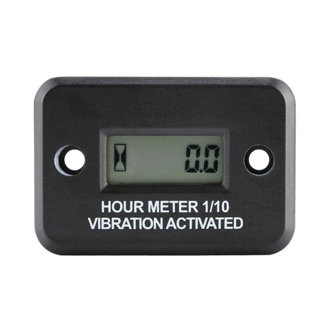 Vibration Activated Hour Meter For Gas And Diesel Engines Generators Lawn Mowers And More With Digital LCD Display No Wiring Needed Plug And Play Activation For Quick Setup And Accurate Run Time Tracking black LCD hour meter front view