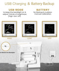 Top Shelf CO2 Monitor For Home Air Quality Tracker measuring real time temperature and humidity levels with USB and battery backup.