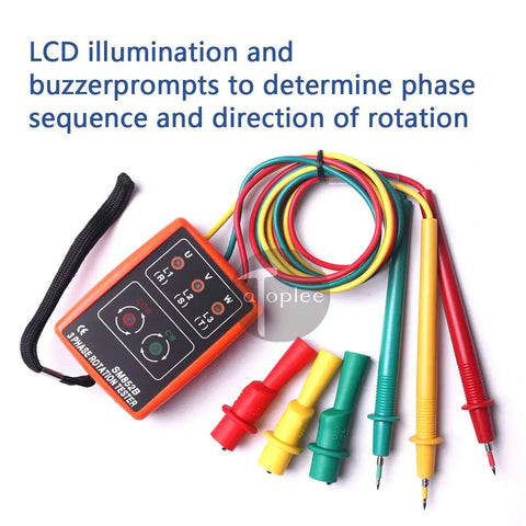 Three Phase Sequence Tester With LED Indicator And Buzzer For 60V To 600V AC A Pro Grade NoNonsense Gear For Detecting Phase Presence And Rotation Compact Electric Meter For Industrial Checks, orange meter with leads