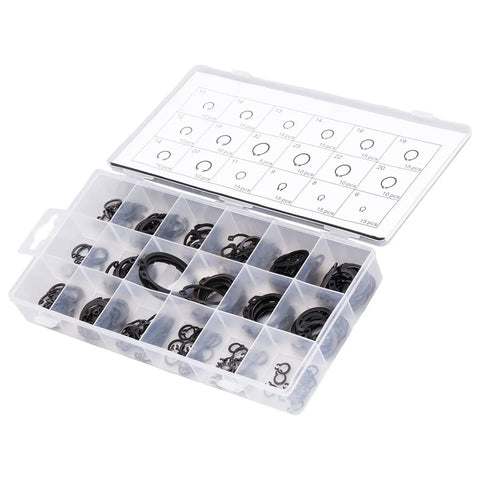 Multi Size 225Pcs C Clip Circlip Snap Ring Retaining Fastener Hardware Kit For Machines And Vehicles Durable Alloy Steel Rubber Assortment