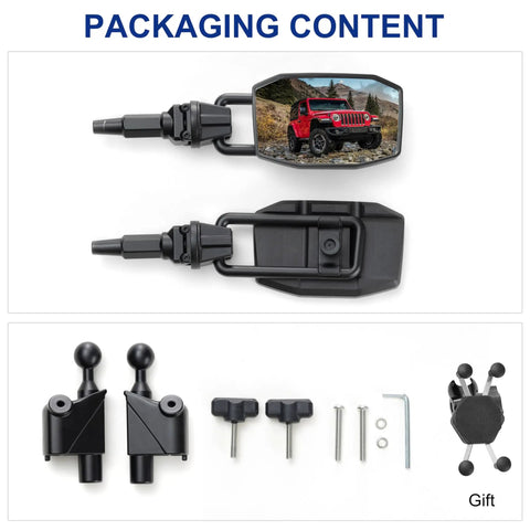 Door Off Mirror Upgrade For Jeep Wrangler JL JLU And Gladiator JT 2018-2023 packaging contents with accessories