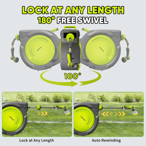 Image showing Heavy Duty Automatic Wall Mount Garden Hose Reel with 160 Feet of Kink Free Auto Rewind Hose in swivel action.