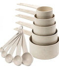 Wheat Straw Measuring Cups And Spoons Set Ten Piece For Cooking And Baking with assorted sizes, eco-friendly cream color set.