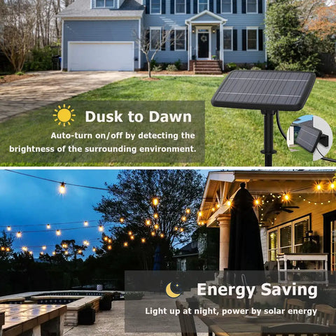 100 Ft Solar Powered LED String Lights For Outdoor Patio And Backyard Dope Vibe Waterproof And Shatterproof With 30 Bulbs Dusk To Dawn Hanging Lights For Garden Deck Camping And Party Decor
