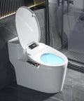 Top Tier Electric Heated Bidet Toilet Seat For Elongated Toilets With Soft Close Lid Warm Air Dryer Adjustable Water Settings Multi Clean Modes LED night light on open bidet.