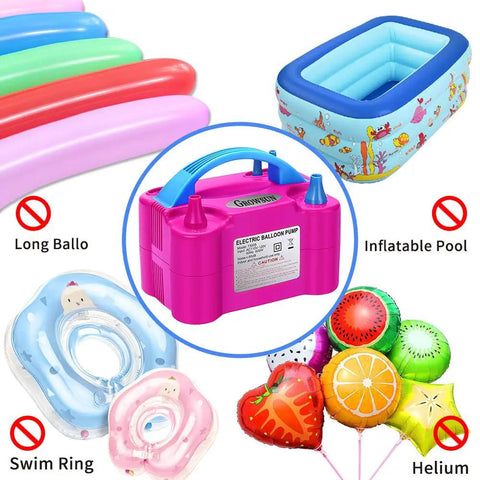 Electric Balloon Pump 110V 600W Quick Inflate For Party Balloons with inflatable items not suitable for use shown
