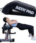 Woman using black Hip Thrust Pad For Back, Shoulder And Neck Support, Cushioned Barbell Pad For Weight Lifting on bench
