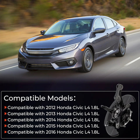 Honda Civic driving with Plug-And-Play Front Steering Knuckle Wheel Bearing Hub Assembly for Honda Civic 2012 2013 2014 2015 2016