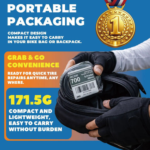 Person holding 1 Pack 700x35C To 700x43C Bike Inner Tube With 48mm Schrader Valve Durable Butyl Rubber Reliable Tube for road bikes