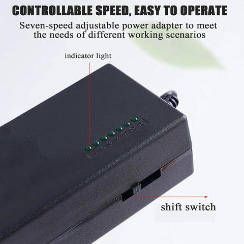 Power adapter for 3-In-1 Mini Belt Sander And 7-Speed Knife Sharpener with adjustable speed and indicator light.
