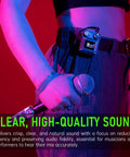Performer wearing U4 Wireless In-Ear Monitor System For Studio And Live Gigs, Beltpack Receiver on waistband, holding a microphone