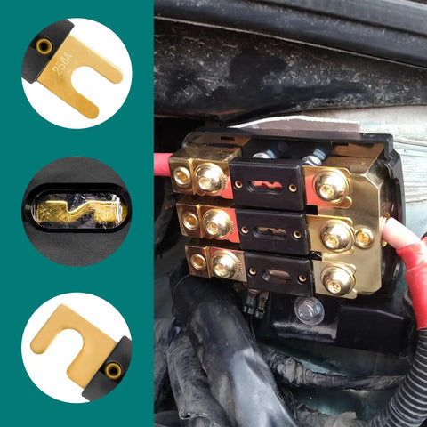 Top Shelf Anl Fuse 6 Pack 250 Amp Gold Plated Circuit Protection For Cars Boats Trucks And Motorcycles 12V 24V 250A fuse installed on a vehicle