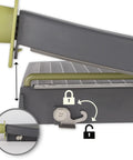 Close-up of locking mechanism on ClassicCut Lite 12 Inch Guillotine Paper Cutter With 10 Sheet Capacity and alignment grid.