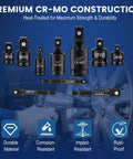 10 Piece Socket Adapter Set For One Quarter Three Eighths One Half Inch Drives With Reducers Universal Joints And Drill Adapters CrMo Steel Built Tough Heavy Duty Impact Gear For Auto Repair And DIY Projects. Cr-Mo adapters for impact tools