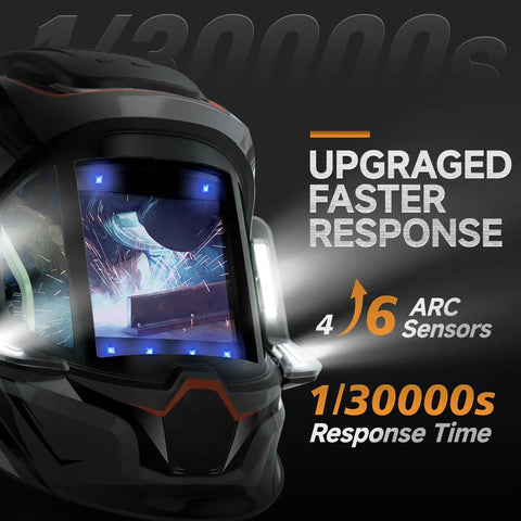 Welding Helmet With 4 LED Lights And Auto Darkening, Panoramic 3.94 By 3.74 Inch Large Viewing Screen, 6 Arc Sensors