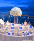 Table setting with 72 Pack Blue Flameless LED Tea Light Candles Battery Operated For Wedding Table Decor Romantic Nights Anniversary Honeymoon Mood Lighting Perfect For Weddings And Parties Safe Flame Free Glow.