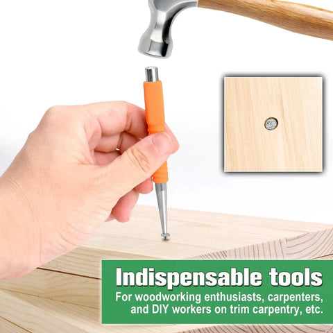 Killer Gear 3 Piece Nail Punch And Setter Kit Featuring 1 32 1 16 And 3 32 Inch Sizes shown in use on wooden surface.