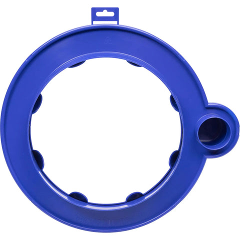 5 Gallon Bucket Dust Collector With High Powered Cyclone Separator And 2 Inch Vacuum Hose Fitting For Serious Jobsite Cleanup filter attachment in blue plastic.