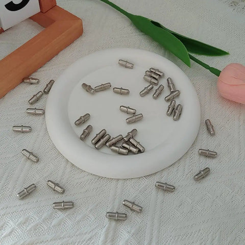 No Sweat Heavy Duty Metal Shelf Pegs 50 Pack Five Millimeter Cylinder Pins in a plate, nickel plated iron for bookcase.