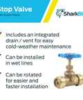 3/4 Inch Brass Push To Connect Stop Valve With Drain And Vent For PEX Copper CPVC PE-RT HDPE Plumbing Fittings Pro Grade Multi Turn