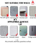Surface compatibility guide for Ultra Secure Shower Grab Bar With Strong Suction Cups, showing unsuitable and suitable surfaces.
