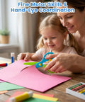 Parent and child using Toddler Safety Scissors 4-Piece Set With Blunt Tips For Preschoolers for arts and crafts at home