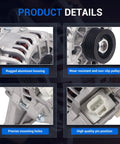 Close-up details of Heavy Duty 110Amp 12V 6 Groove CW Alternator For Ford F150 Expedition components like housing and pulley.