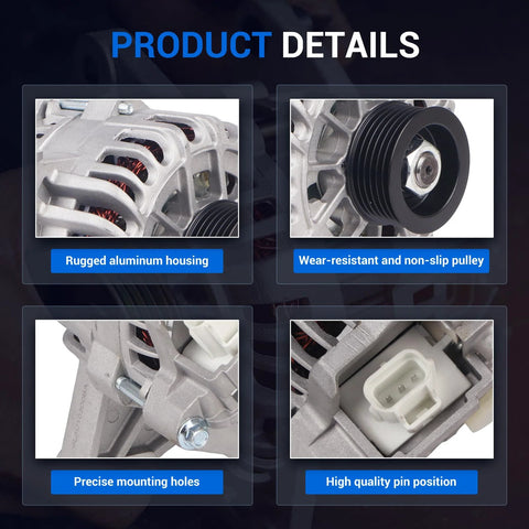Close-up details of Heavy Duty 110Amp 12V 6 Groove CW Alternator For Ford F150 Expedition components like housing and pulley.