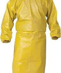 Yellow A70 Chemical Spray Protection Smock 52 Inch Length One Size Fits Most Bound Seams Elastic Wrists 1.5 Mil Polyethylene Coated