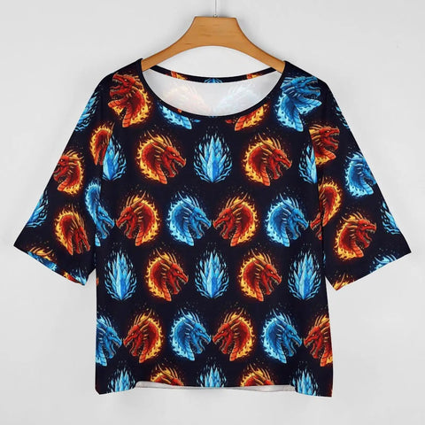 Women Casual Tee With Stretchy Comfort Loose Fit Ice Fire Dragons Print Boat Neck Short Sleeve Top For Everyday Wear And Light Workouts