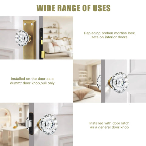 Glass Door Knob Set With Spindle For Interior Mortise Lock Replacement Vintage Crystal Knobs In Antique Brass Finish