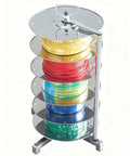 Heavy Duty Rotating Wire Spool Rack Featuring Independent Turntable Dispenser For Tangle Free Electrical Cable Storage That Makes Wiring Projects A Total Breeze Now with colorful wire spools.