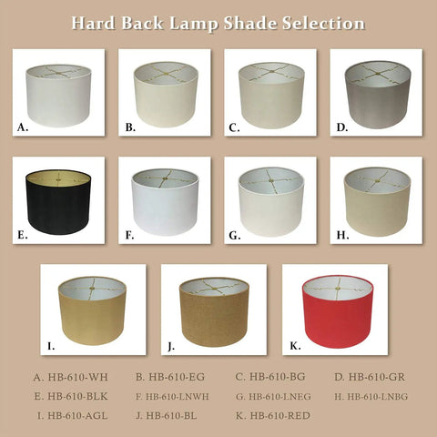 Various shallow drum hardback lamp shades including Shallow Drum Hardback Lamp Shade 17 By 18 By 11.5 Inches Black With Gold Exterior.