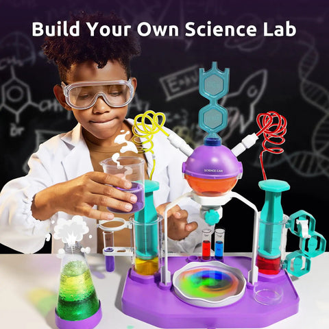 Child experimenting with Supercharged Kids Science Kit With A Real Lab Station, 50 Plus Chemistry Experiments And STEM Projects