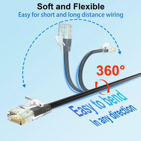 Flexible Cat6a Ethernet Patch Cable 100 Feet Slim UTP Copper For 10Gbps Networking 550MHz with easy bend feature for home office and gaming.