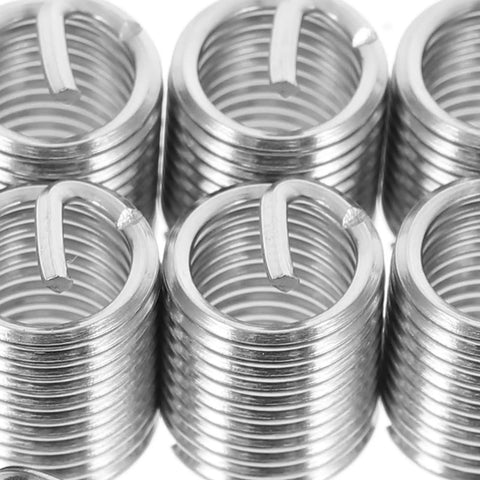Close-up of 10 Pieces Stainless Steel Threaded Inserts Repair Kit M8 With Wear Resistant Thread Sleeves for repairs