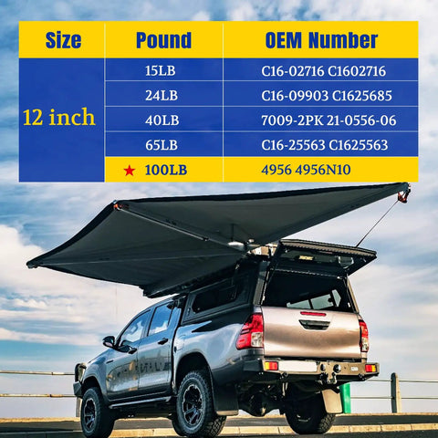 Tough As Nails 100 Lb Pair 12 Inch Gas Struts smooth lift support chart showing weight capacities for truck caps and camper shells.