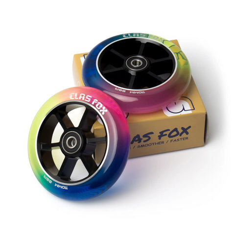 Top Shelf Pro Stunt Scooter Wheels 110Mm With Fast Rolling Abec 9 Bearings And Cnc Machined Aluminum Core Mid Rebound Polyurethane Shell Designed For Nailing Every Kick Flip Tricking Session Red Yellow Blue