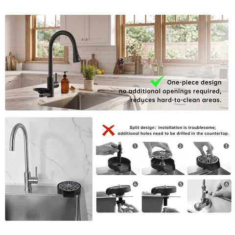 Commercial Grade Kitchen Workstation Faucet with with Glass Rinser & LED in a modern kitchen setting, showcasing one-piece design.