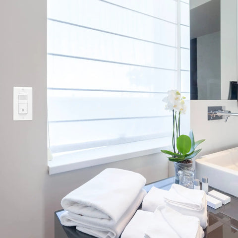 Occupancy Vacancy Motion Sensor PIR Wall Switch With Three Way Or Single Pole Configuration installed in a modern bathroom