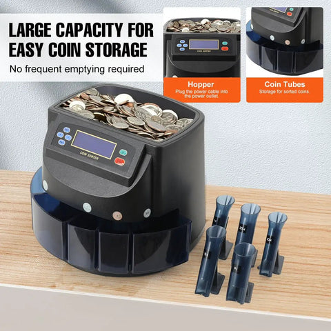 Coin Sorter And Wrapper Machine With LCD Display For US Coins Electronic Coin Counter And Sorter 150 Coins Per Minute
