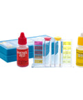 Professional Three Way Swimming Pool And Spa Water Test Kit For Liquid Drop Analysis Of Ph Chlorine And Bromine Levels With Heavy Duty Case contents and droppers.