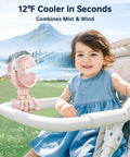 Portable Misting Stroller Fan With Spray Cooling For Travel Outdoor Use 4 Speed Quiet Rechargeable Baby Fan on stroller