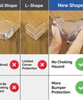 Transparent Baby Corner Protectors With Impact Resistant Edge Guards For Furniture Padding 16 Pack shapes comparison on table corners.
