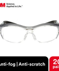 Anti Fog Safety Glasses With Retro Gray Frame And Side Shields, Soft Nose Bridge Cushions For All Day Comfy Fit, 20 Pack