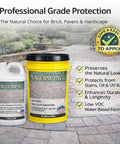 Heavy Duty Water Based Paver And Concrete Sealer Shields Brick Stone Masonry Locks Joint Sand boosts raw color, shown in gallon and five-gallon containers.