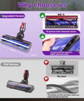 Comparison of upgraded and old Quick Release Vacuum Head Replacement for V7 V8 V10 V11 V15 models with direct drive brush turbine