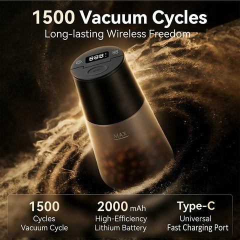 Smart Vacuum Coffee Canister For Beans Nuts And Tea 650 Ml Airtight Food Storage Jar with digital display and black design.