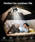 Clip On 8 Inch Portable Fan With 20000mAh Battery in tent with man relaxing, USB desk fan for camping, strong airflow, quiet